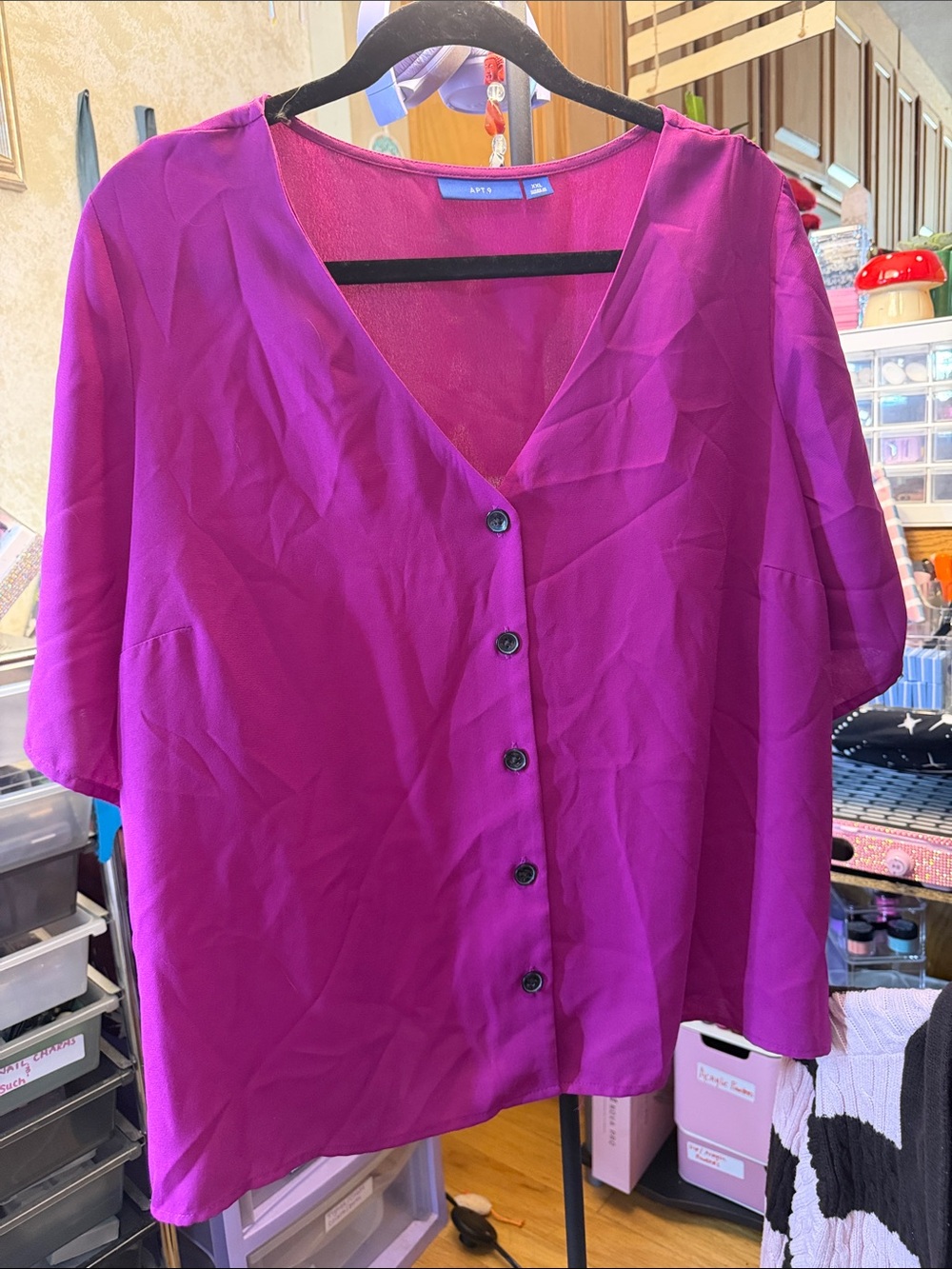 Apt. 9 Button-Front V-Neck Blouse - Fuchsia
